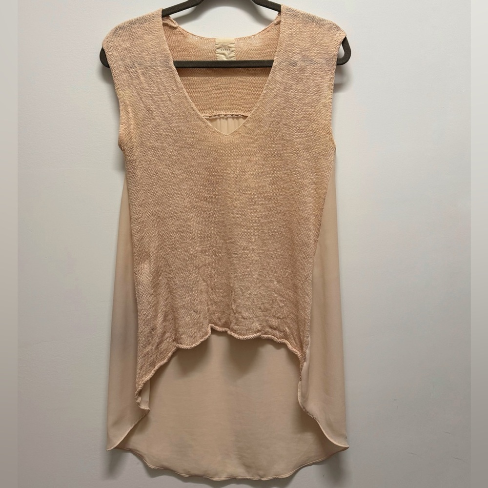 Loft 82 (OAK + FORT) Ballet Pink Hi-Lo Knit and Sheer Sleeveless Top